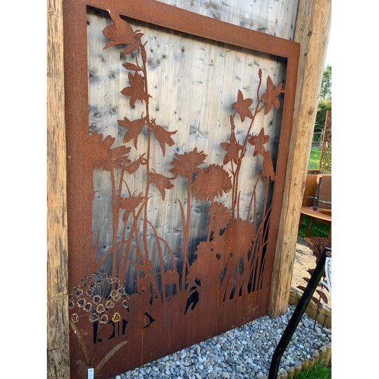 Wiesenmotiv "A" Abtrennung aus 3mm Stahl ohne Umrandung, Gartendeko, Trennwand, Blumenmotiv