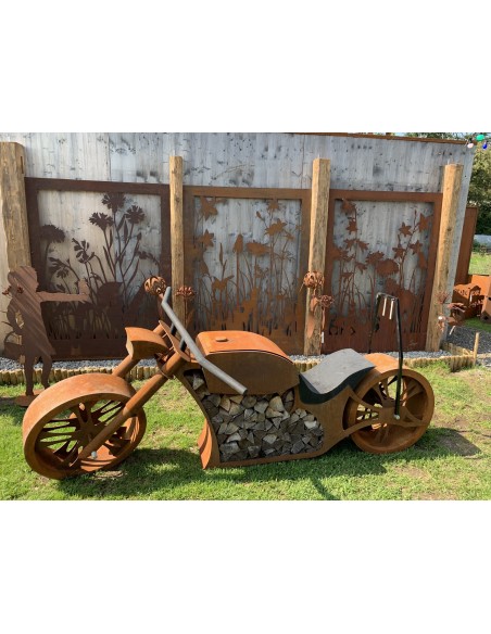 Wiesenzäune, Trennwände, Gesamtbild, Motiv A B und C, Metalldeko, Sichtschutzwände mit Motorrad Wiesenzäune, Trennwände, Gesamtbild, Motiv A B und C, Metalldeko, Sichtschutzwände mit Motorrad