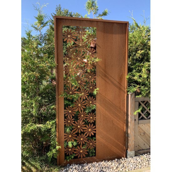 Deko Sichtschutzwand "Daisy" mit Goldpunkten und Blumenhintergrund, Gartenparavent, Sommerdeko, Deko für den Frühling