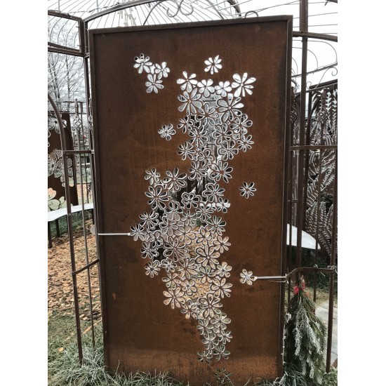 Edelrost Paravent 'Hippie' , Sichtschutzwand, Blumenmotiv, Metallwand, Gartenparavent, Sichtschutzzaun Hippie