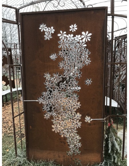 Edelrost Paravent 'Hippie' , Sichtschutzwand, Blumenmotiv, Metallwand, Gartenparavent, Sichtschutzzaun Hippie