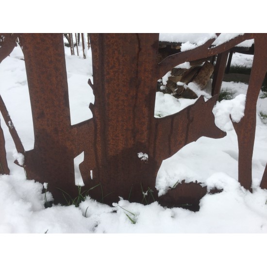 Wild Paravent "Fuchs und Eule" , Gartenparavent im Winter, Paravent filigran, Deko für den Garten, Detail Fuchs