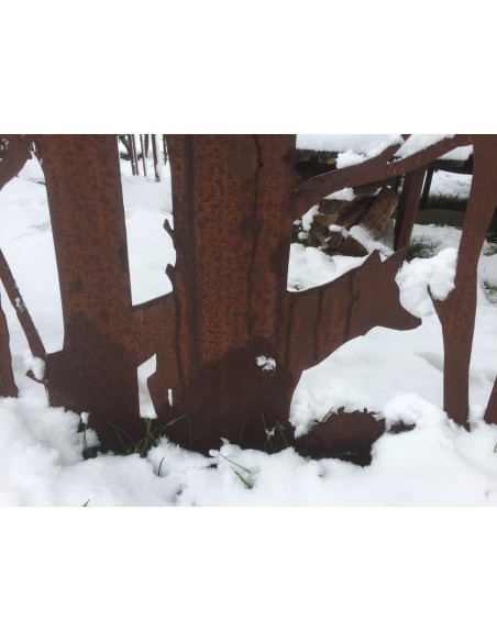 Wild Paravent "Fuchs und Eule" , Gartenparavent im Winter, Paravent filigran, Deko für den Garten, Detail Fuchs