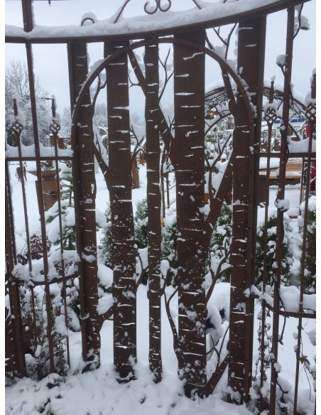 Metall Sichtschutzwand mit Birkenmotiv, Metallwand, Sichtschutzzaun, Winterdeko, Paravent im Winter