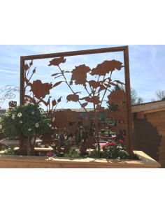 Edelrost 'Lovely' Rosenparavent Höhe 100 cm Breite 100 cm mit Umrandung Sichtschutzwand Metallwand Rostwand Dekowand  2