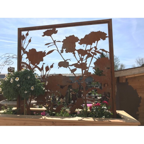 Edelrost 'Lovely' Rosenparavent , Metallwand, Gartenparavent, Gartendeko, Sichtschutzwand mit Rosenmotiv