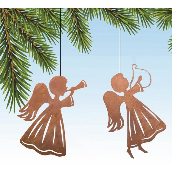Weihnachtsbaumschmuck und Christbaumschmuck 2 tlg. Set Edelrost Engel - Christbaumschmuck ungefädelt-  Set 2 tlg. Set Edelrost E