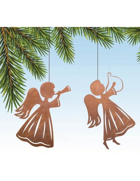 Weihnachtsbaumschmuck und Christbaumschmuck 2 tlg. Set Edelrost Engel - Christbaumschmuck ungefädelt-  Set 2 tlg. Set Edelrost E