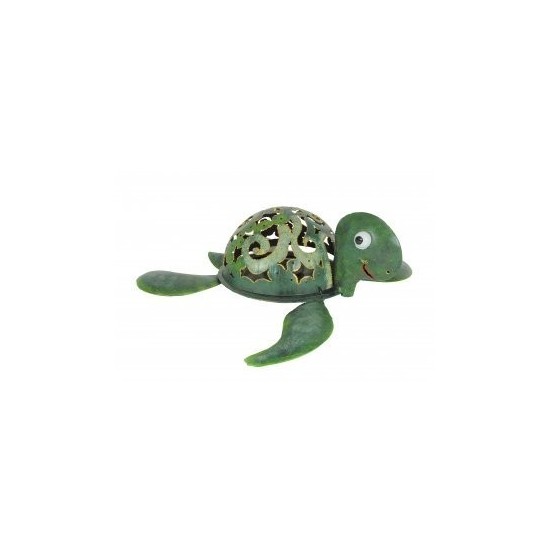 Dekofigur Metall Schildkröte mit LED Beleuchtung -grün- 