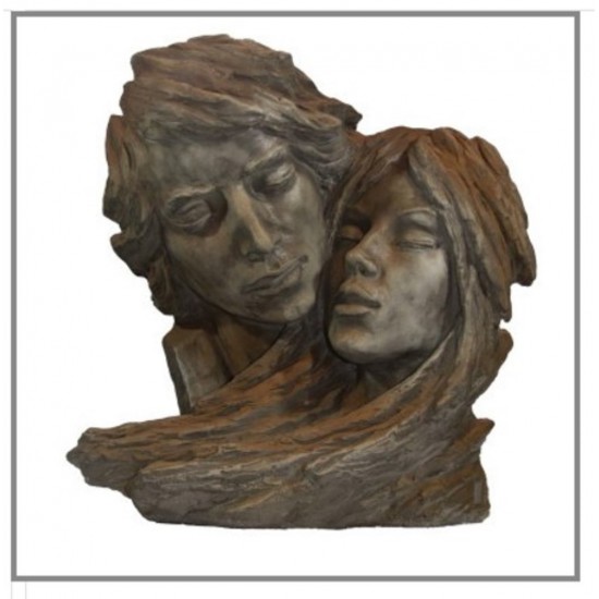 Gesichterpaar aus Stein mit Rosteffekt, Steinfiguren, Deko aus Stein, romantische Deko, Gartendeko