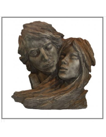 Gesichterpaar aus Stein mit Rosteffekt, Steinfiguren, Deko aus Stein, romantische Deko, Gartendeko