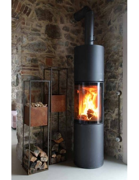 Metallsäule Volante , Kaminholzregal, Säule Volante mit Kamin, Holzregal für den Garten, Holz aufräumen