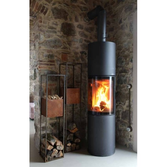 Metallsäule Volante als Holzregal, Säule und Kamin, Metalldeko, Säule für den Garten, Säule wetterfest