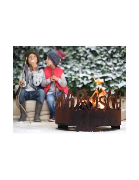 Feuerstelle mit Schriftzug "Kuschlig, Warm, Schön" , Metalldeko, Feuerstelle für Draußen, Feuerschale aus Metall Feuerstelle mit Schriftzug "Kuschlig, Warm, Schön" , Metalldeko, Feuerstelle für Draußen, Feuerschale aus Metall