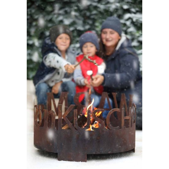 Feuerstelle mit Schriftzug "Kuschlig, Warm, Schön" , Winterdeko, Deko mit Schriftzug