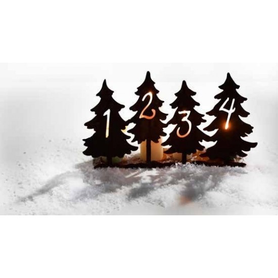 Tischdeko Advent Tannen mit Zahlen, Wohndeko, Gartentischdeko, Deko zum Beleuchten, Deko für Kerzen, Adventsdeko, Weihnachtsdeko