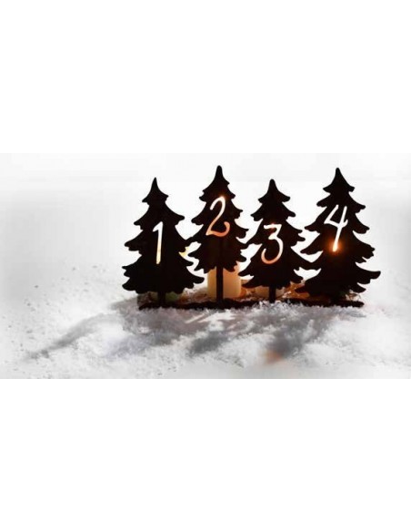 Tischdeko Advent Tannen mit Zahlen, Wohndeko, Gartentischdeko, Deko zum Beleuchten, Deko für Kerzen, Adventsdeko, Weihnachtsdeko