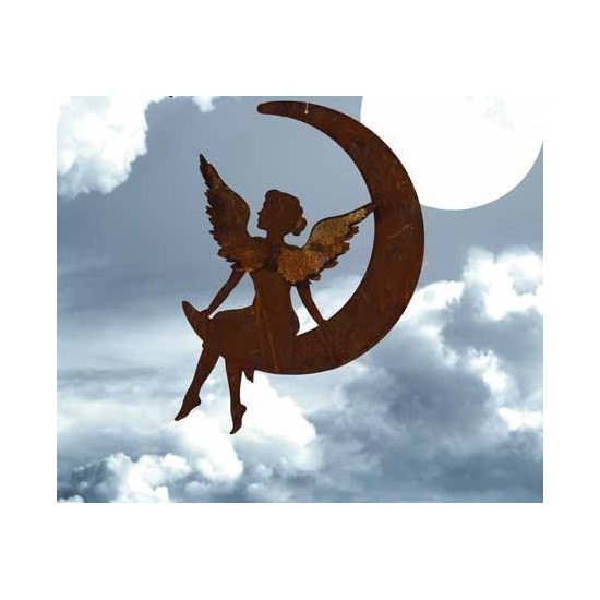 Dekofigur Engelchen im Mond z. Hängen , Weihnachtsengel, Metallengel, Metalldeko, Schützengel, Christbaumschmuck