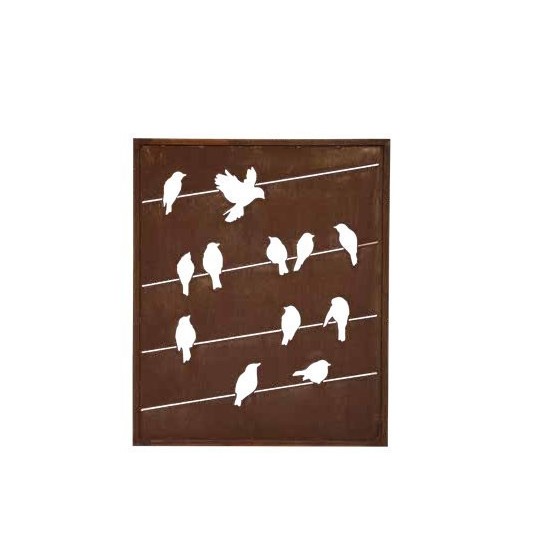 Trennwand mit Vogelmuster "Linea" klein, Gartenparavent, Metallwand, Vogelparavent, Sichtschutzwand