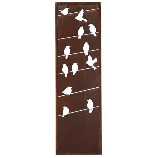 Sichtschutzwand "Linea" mit Vogelmuster, Vogelparavent, Trennwand, Gartenparavent, Gartendeko, rostige Deko