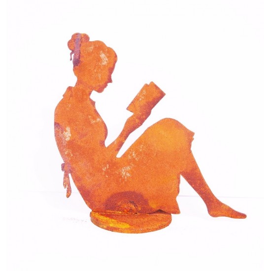 Dekofigur Frau lesend als Buchstütze , Figur aus Metall, Wohndeko, Bücherschrank Deko