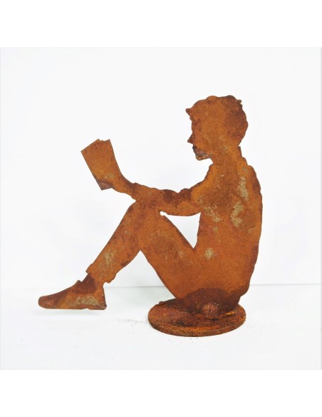 Dekofigur lesender Mann klein als Buchstütze, Metalldeko, Wohndeko, Tischdeko