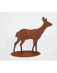 Tierfigur kussendes Reh auf Platte, Tierdeko, Metalltiere, Gartentiere, Deko aus Metall, Winterdeko