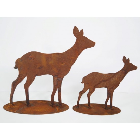 Dekofigur kussendes Reh auf Platte , Deko Waldtiere, Metalltiere, Reh aus Metall, Weihnachtsdeko, Winterdeko