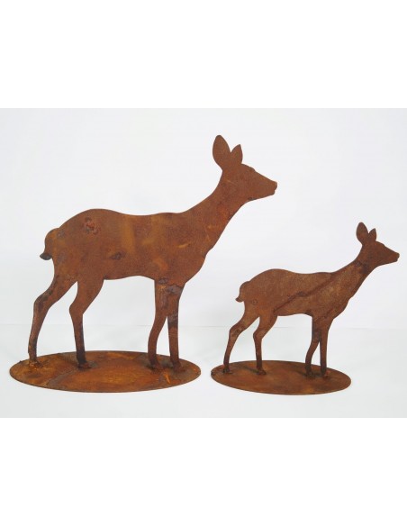 Dekofigur kussendes Reh auf Platte , Deko Waldtiere, Metalltiere, Reh aus Metall, Weihnachtsdeko, Winterdeko