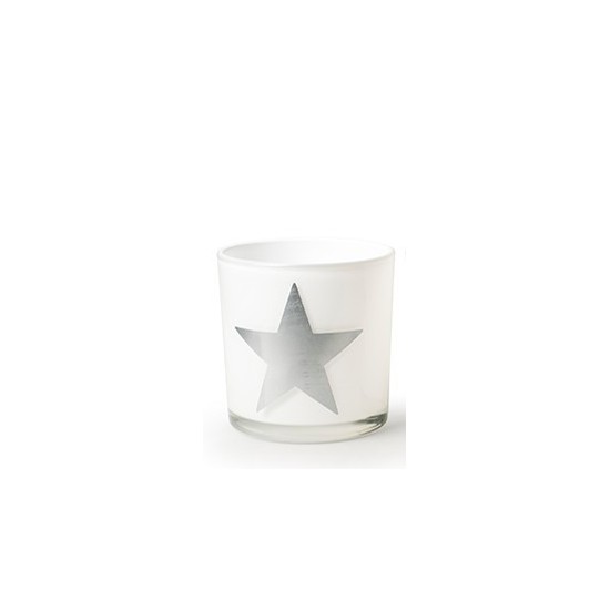 Deko Windlicht aus Glas mit Motiv Stern -  in Silber