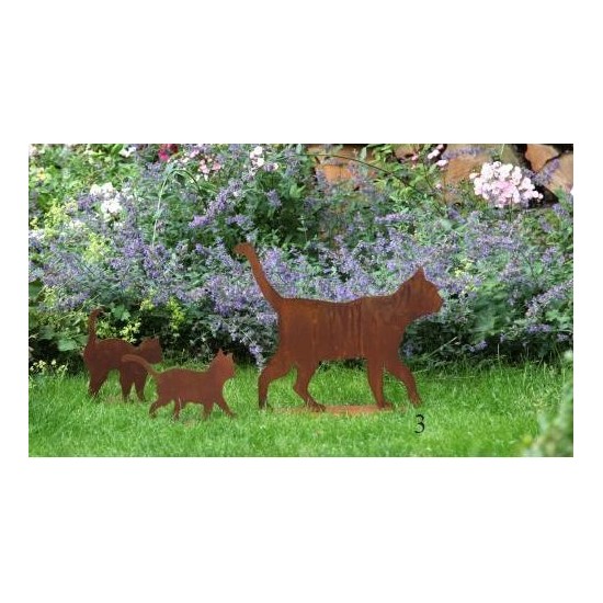 Gartendeko Katze - Katzenmama mit Kinder im Set