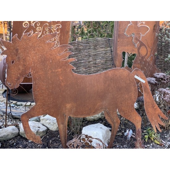 Dekofigur Pferd aus Metall mit Corten stahl Optik