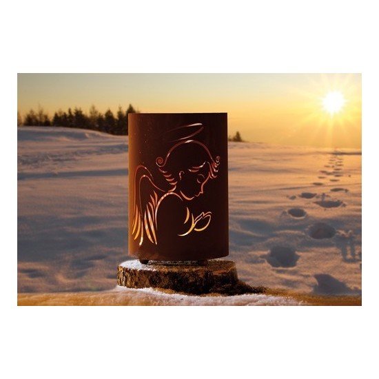 Windlicht Engel - Engelsflügel Kerzenhalter Windlicht betender Engel Edelrost  Höhe 39 cm Schönes betender Engel Windlicht aus M