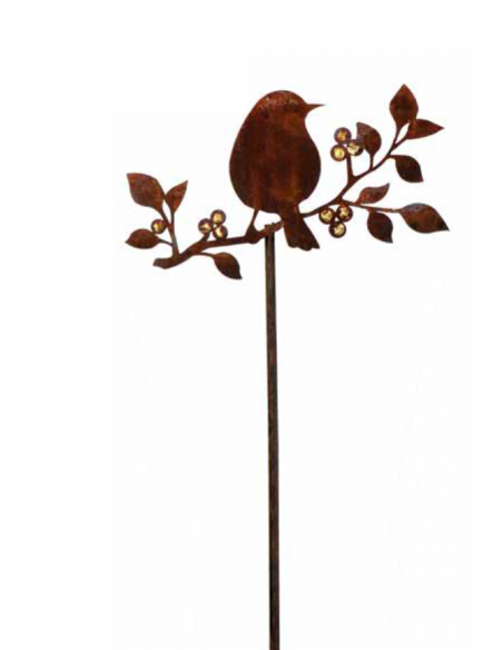 Goldbeerenast mit Vogel - zum Stecken auf einem Gartenstecker zur Dekoration