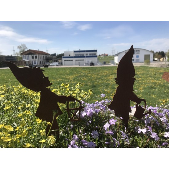 Edelrost Gartenzwerg lustig mit Laterne - Höhe 13 cm - mini