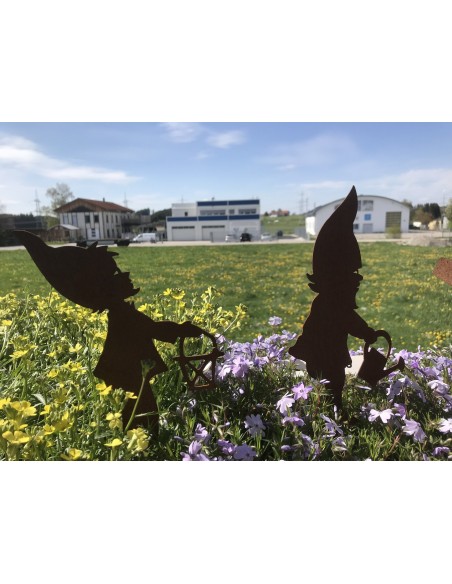 Edelrost Gartenzwerg lustig mit Laterne - Höhe 13 cm - mini