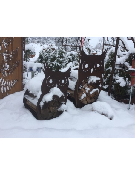 2 er Set Metall Kaminholzregal Eule - Höhe 94 cm und 71 cm