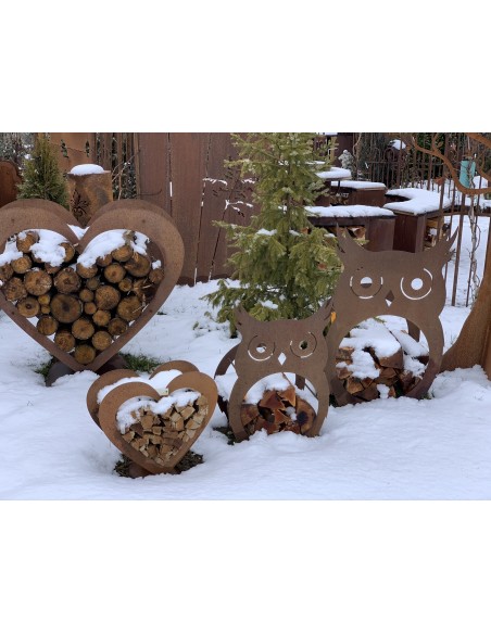 2 er Set Metall Kaminholzregal Eule - Höhe 94 cm und 71 cm