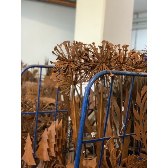 Edelrost Pusteblume mit Blüte als Gartenstecker, XXL Höhe 133 cm Allium Löwenzahn