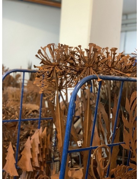 Edelrost Pusteblume mit Blüte als Gartenstecker, XXL Höhe 133 cm Allium Löwenzahn