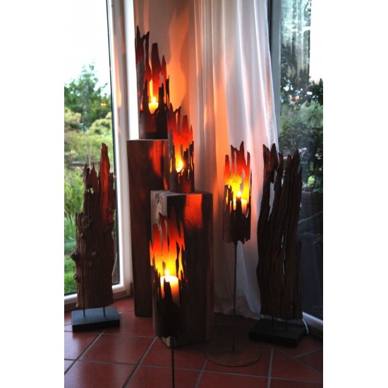 Windlicht Treibholz -klein 43 cm - Edelrost Windlicht 