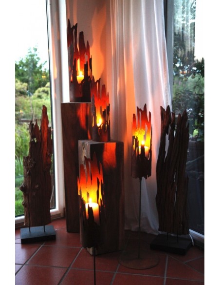 Windlicht Treibholz -klein 43 cm - Edelrost Windlicht 