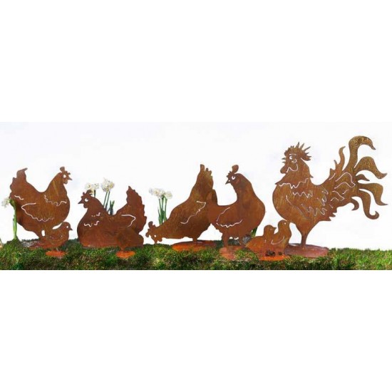 Deko Hühner und Hahn für den Bauerngarten