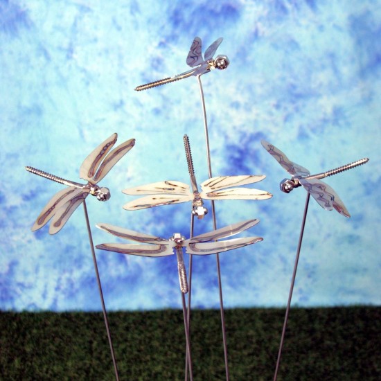 Gartenstecker Libelle aus Edelstahl Länge 75 cm - besondere Deko für den Garten