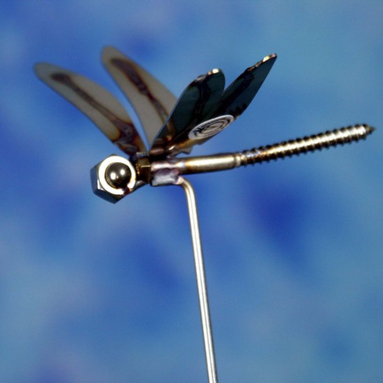 Gartenstecker Libelle aus Edelstahl Länge 75 cm - besondere Deko für den Garten