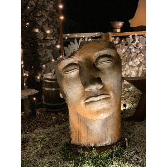 Steinguss Kunstobjekt: Gesicht Mann -  Rosteffekt 115 cm hoch inkl. Platte zur Montage145 kg schwer