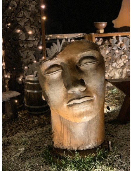 Steinguss Kunstobjekt: Gesicht Mann -  Rosteffekt 115 cm hoch inkl. Platte zur Montage145 kg schwer