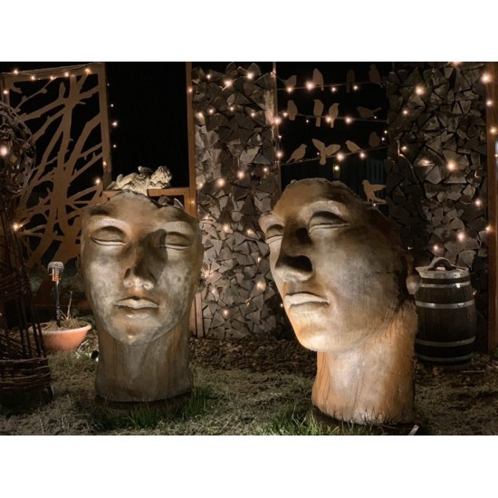 Steinguss Kunstobjekt: Gesicht Mann -  Rosteffekt 115 cm hoch inkl. Platte zur Montage145 kg schwer