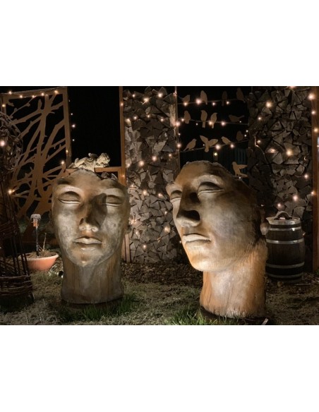 Steinguss Kunstobjekt: Gesicht Mann -  Rosteffekt 115 cm hoch inkl. Platte zur Montage145 kg schwer