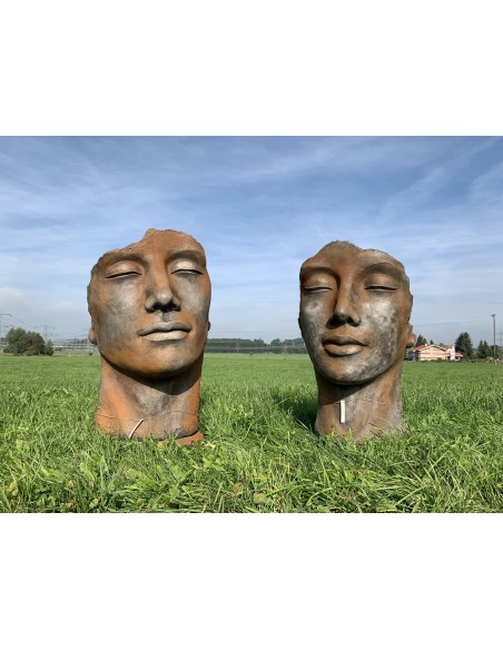Steinfigur Gesicht Mann -  Rosteffekt 115 cm hoch 145 kg schwer